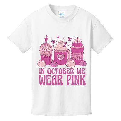 In October We Wear Pink Autumn Pumpkin Coffee Kids T-Shirt