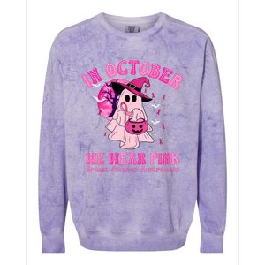 In October We Wear Ghost Witch Breast Cancer Awareness Colorblast Crewneck Sweatshirt