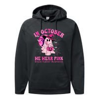 In October We Wear Ghost Witch Breast Cancer Awareness Performance Fleece Hoodie