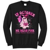 In October We Wear Ghost Witch Breast Cancer Awareness Sweatshirt