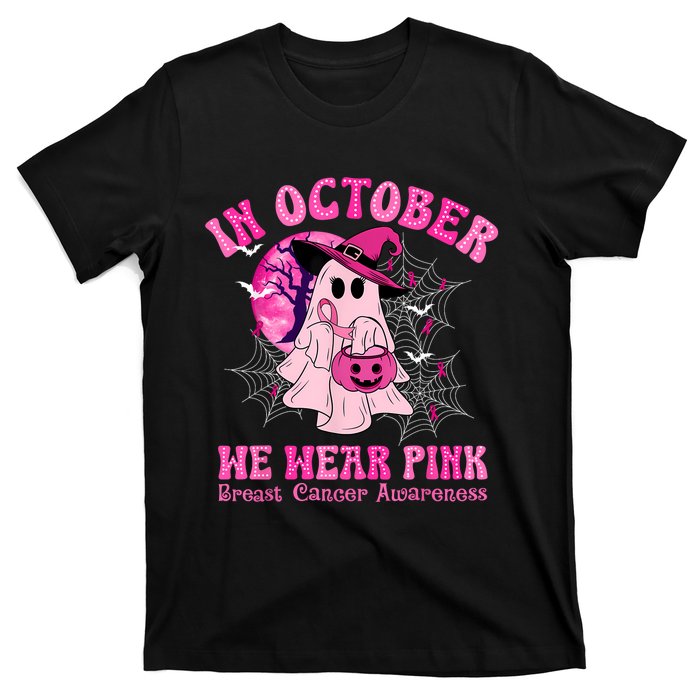 In October We Wear Ghost Witch Breast Cancer Awareness T-Shirt