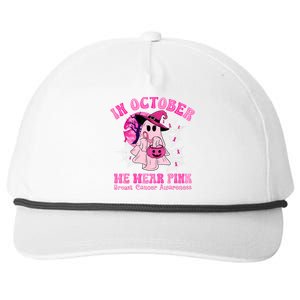 In October We Wear Ghost Witch Breast Cancer Awareness Snapback Five-Panel Rope Hat