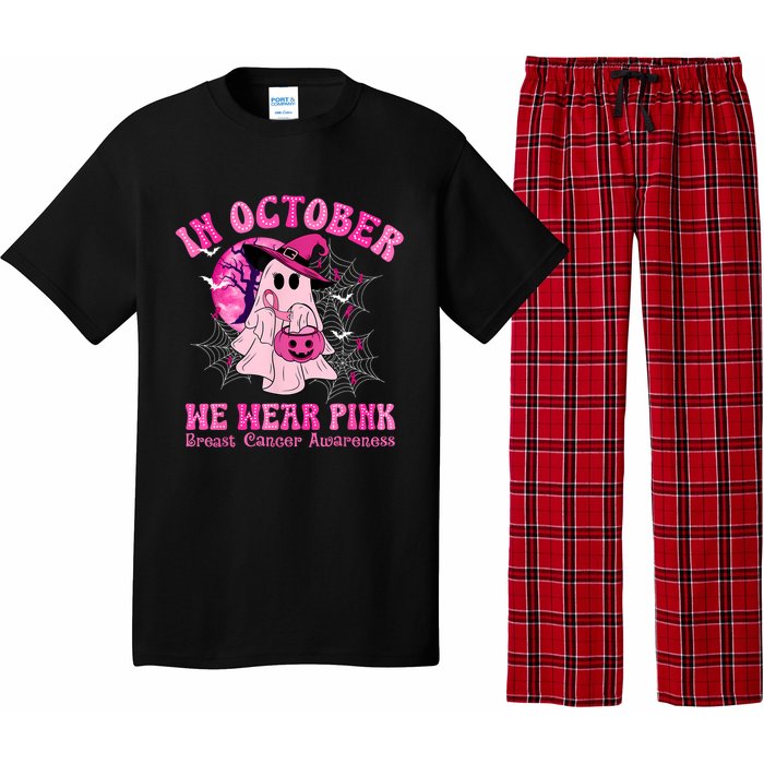 In October We Wear Ghost Witch Breast Cancer Awareness Pajama Set