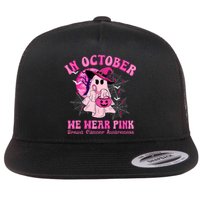 In October We Wear Ghost Witch Breast Cancer Awareness Flat Bill Trucker Hat