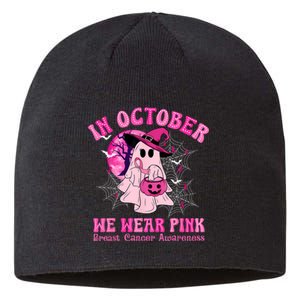 In October We Wear Ghost Witch Breast Cancer Awareness Sustainable Beanie