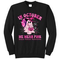 In October We Wear Ghost Witch Breast Cancer Awareness Tall Sweatshirt