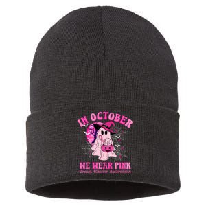 In October We Wear Ghost Witch Breast Cancer Awareness Sustainable Knit Beanie