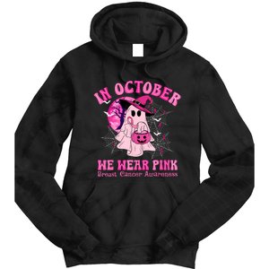 In October We Wear Ghost Witch Breast Cancer Awareness Tie Dye Hoodie