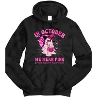 In October We Wear Ghost Witch Breast Cancer Awareness Tie Dye Hoodie