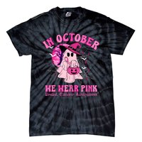 In October We Wear Ghost Witch Breast Cancer Awareness Tie-Dye T-Shirt