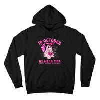 In October We Wear Ghost Witch Breast Cancer Awareness Tall Hoodie