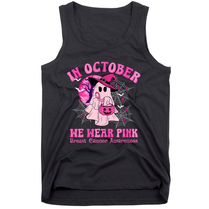 In October We Wear Ghost Witch Breast Cancer Awareness Tank Top