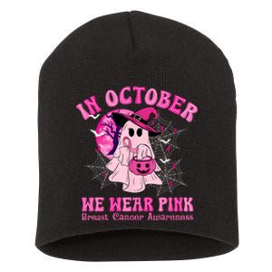 In October We Wear Ghost Witch Breast Cancer Awareness Short Acrylic Beanie