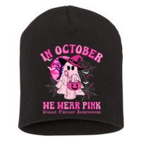 In October We Wear Ghost Witch Breast Cancer Awareness Short Acrylic Beanie