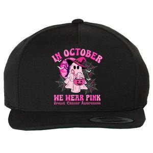 In October We Wear Ghost Witch Breast Cancer Awareness Wool Snapback Cap