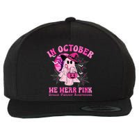 In October We Wear Ghost Witch Breast Cancer Awareness Wool Snapback Cap