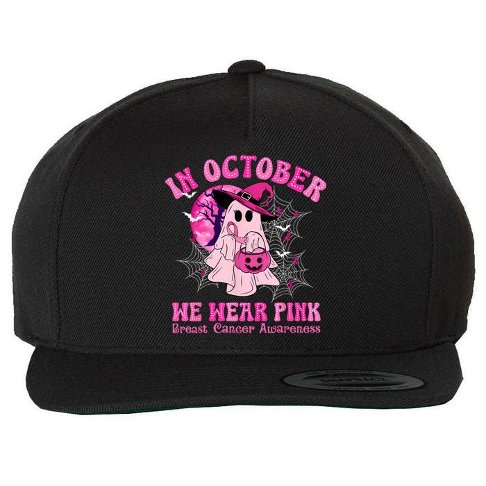 In October We Wear Ghost Witch Breast Cancer Awareness Wool Snapback Cap