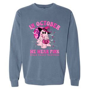 In October We Wear Ghost Witch Breast Cancer Awareness Garment-Dyed Sweatshirt