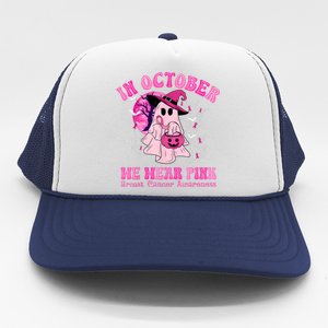 In October We Wear Ghost Witch Breast Cancer Awareness Trucker Hat