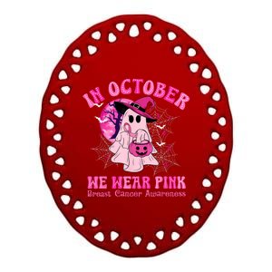 In October We Wear Ghost Witch Breast Cancer Awareness Ceramic Oval Ornament