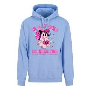 In October We Wear Ghost Witch Breast Cancer Awareness Unisex Surf Hoodie