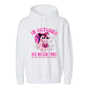 In October We Wear Ghost Witch Breast Cancer Awareness Garment-Dyed Fleece Hoodie