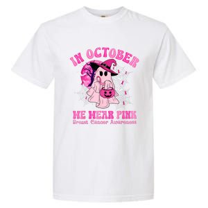 In October We Wear Ghost Witch Breast Cancer Awareness Garment-Dyed Heavyweight T-Shirt