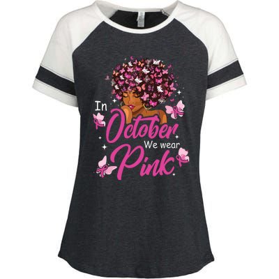 In October We Wear Pink African American Costume Enza Ladies Jersey Colorblock Tee