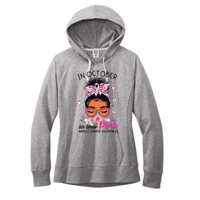 In October We Wear Pink Black Women Messy Bun Breast Cancer Women's Fleece Hoodie