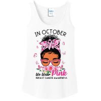 In October We Wear Pink Black Women Messy Bun Breast Cancer Ladies Essential Tank