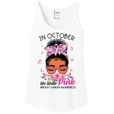 In October We Wear Pink Black Women Messy Bun Breast Cancer Ladies Essential Tank