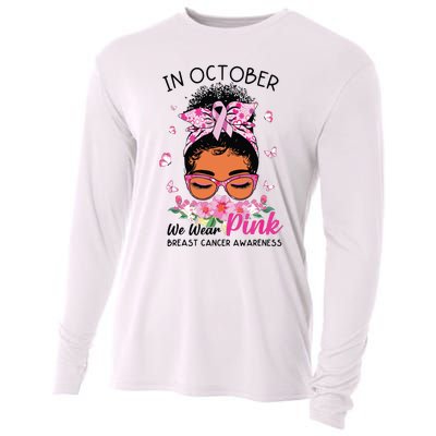 In October We Wear Pink Black Women Messy Bun Breast Cancer Cooling Performance Long Sleeve Crew