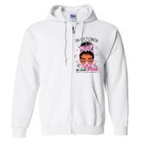 In October We Wear Pink Black Women Messy Bun Breast Cancer Full Zip Hoodie