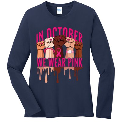 In October We Wear Pink Black Women Shirts Ribbon Fists Ladies Long Sleeve Shirt