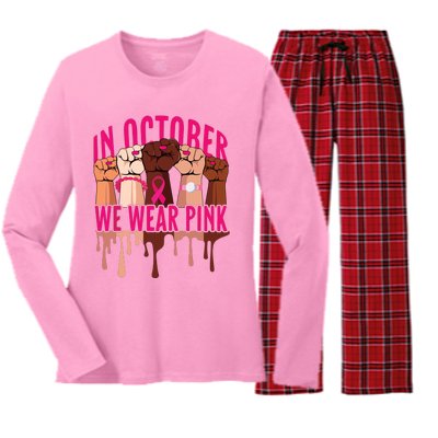 In October We Wear Pink Black Women Shirts Ribbon Fists Women's Long Sleeve Flannel Pajama Set 