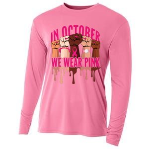 In October We Wear Pink Black Women Shirts Ribbon Fists Cooling Performance Long Sleeve Crew