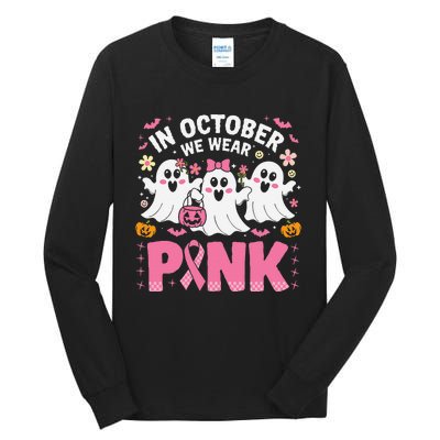 In October We Wear P.Ink Ghost Witch Breast Cancer Awareness Gift Tall Long Sleeve T-Shirt