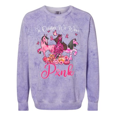 In October We Wear Horse And Pumpkin Breast Cancer Colorblast Crewneck Sweatshirt