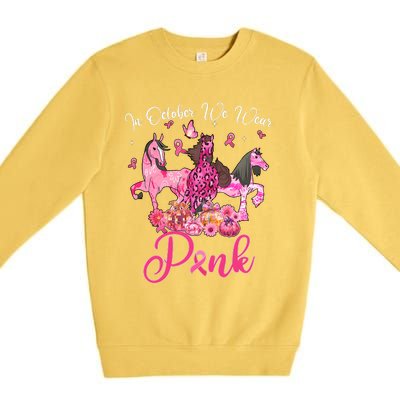 In October We Wear Horse And Pumpkin Breast Cancer Premium Crewneck Sweatshirt