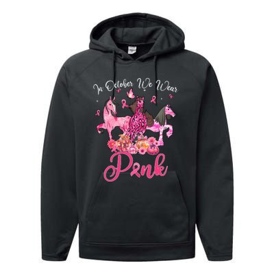 In October We Wear Horse And Pumpkin Breast Cancer Performance Fleece Hoodie