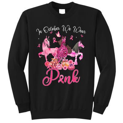 In October We Wear Horse And Pumpkin Breast Cancer Sweatshirt