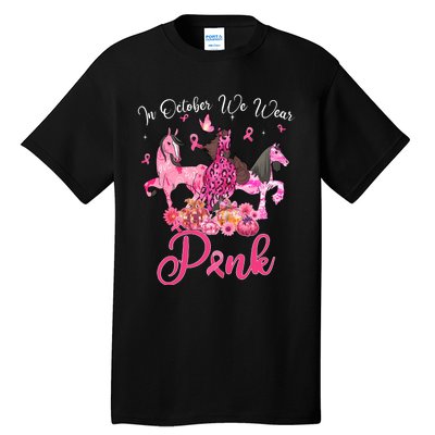 In October We Wear Horse And Pumpkin Breast Cancer Tall T-Shirt