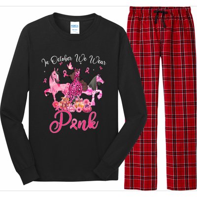 In October We Wear Horse And Pumpkin Breast Cancer Long Sleeve Pajama Set