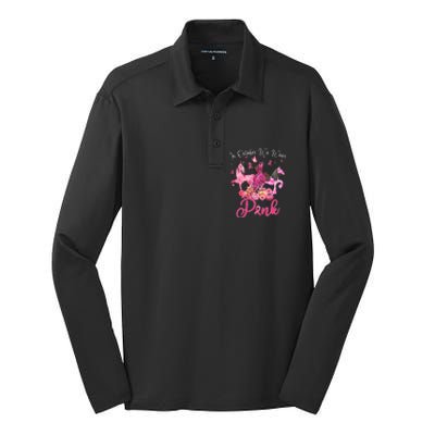 In October We Wear Horse And Pumpkin Breast Cancer Silk Touch Performance Long Sleeve Polo