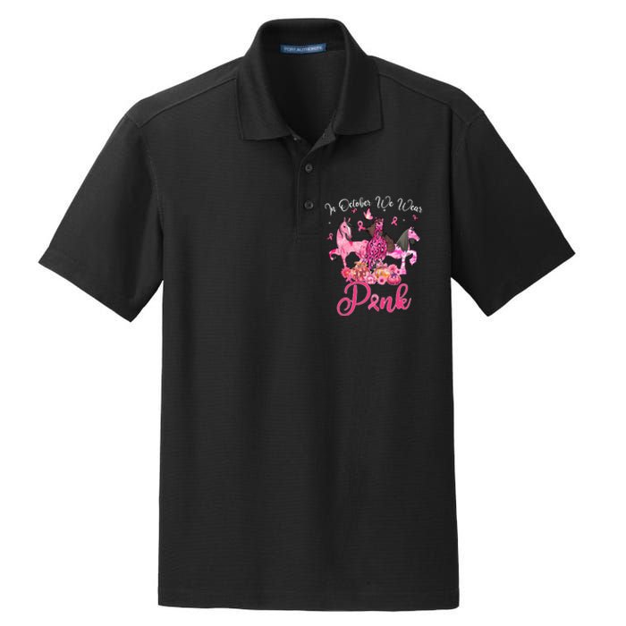 In October We Wear Horse And Pumpkin Breast Cancer Dry Zone Grid Polo