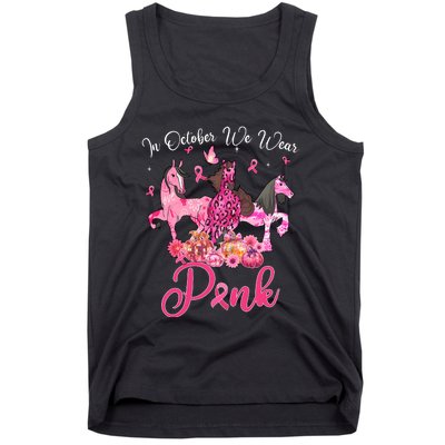 In October We Wear Horse And Pumpkin Breast Cancer Tank Top