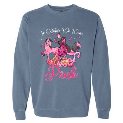 In October We Wear Horse And Pumpkin Breast Cancer Garment-Dyed Sweatshirt