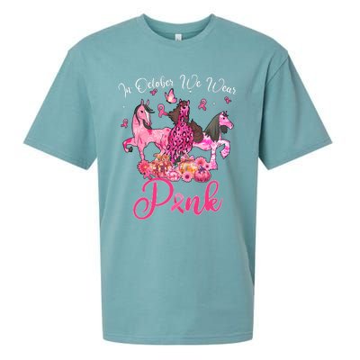 In October We Wear Horse And Pumpkin Breast Cancer Sueded Cloud Jersey T-Shirt