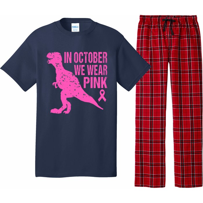 In October We Wear Pink Breast Cancer T Rex Dinosaur Pajama Set