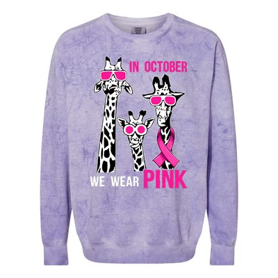 In October We Wear Pink Giraffe Ribbon Breast Cancer Warrior Colorblast Crewneck Sweatshirt